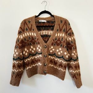 ZARA Jacquard Knit Cardigan Sweater
